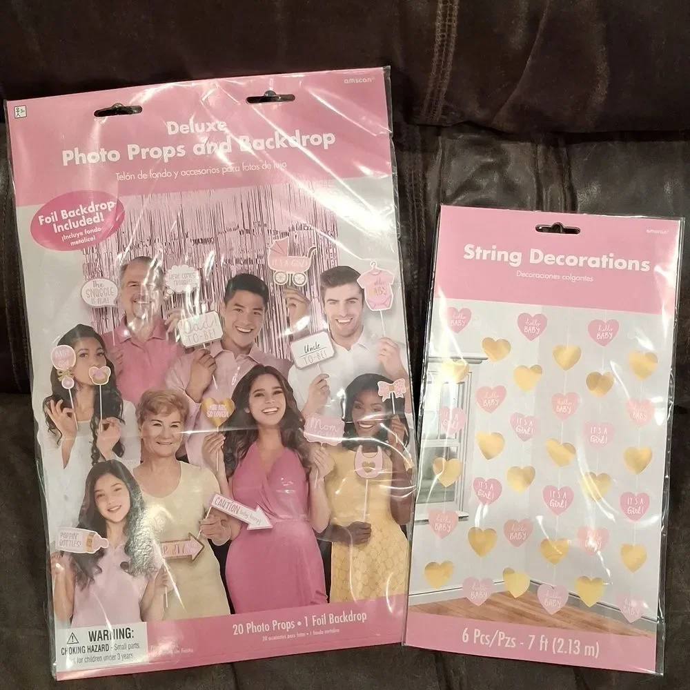 Baby Girl Baby Shower Backdrop & String Decorations